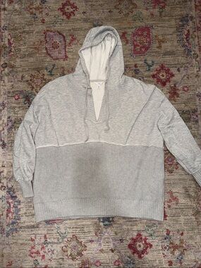 Time and Tru Light Gray Two-Tone Hooded Crewneck Sweater